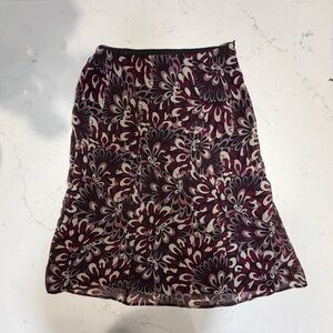 Abstract Floral Midi Skirt Burgundy Pink Flowing Lightweight Chic Size S